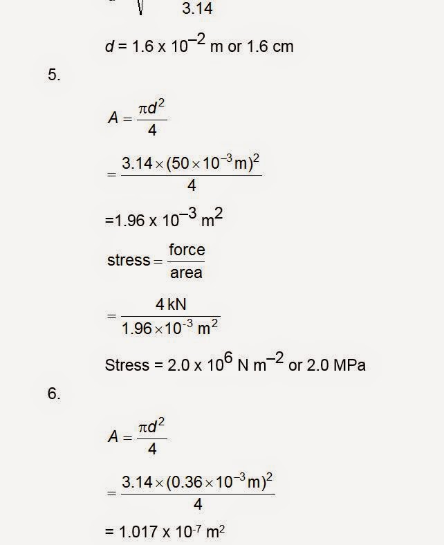 A Level Homework and Answers: 1 & 2 Calculations on Young's Modulus answers