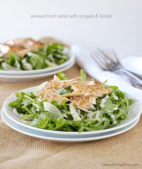 smoked trout salad with arugula and fennel