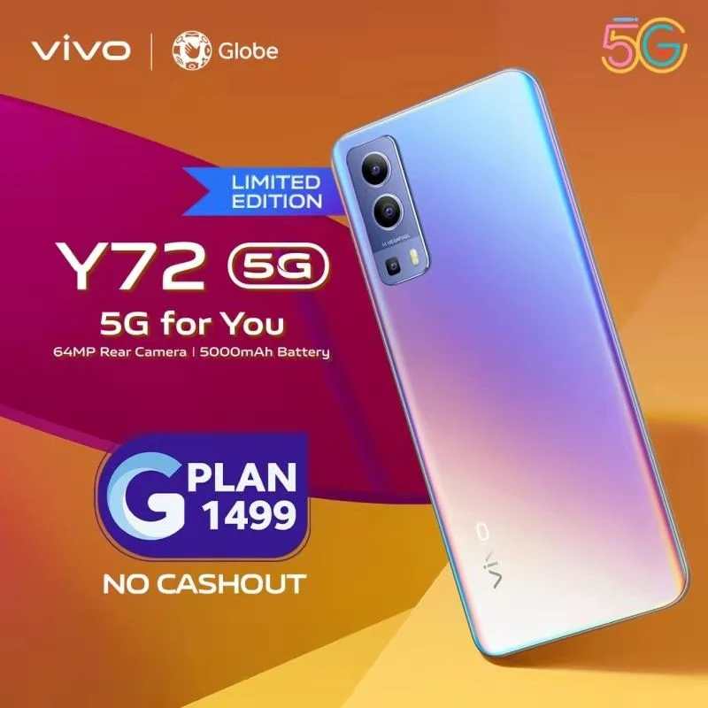 vivo Y72 5G available at Globe GPLAN 1499 with zero cashout