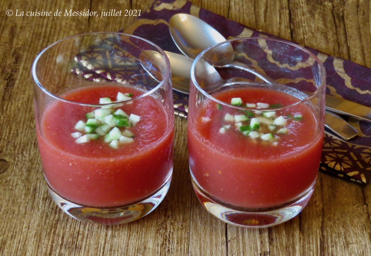 La cuisine de Messidor Gaspacho aux tomates et au melon d’eau