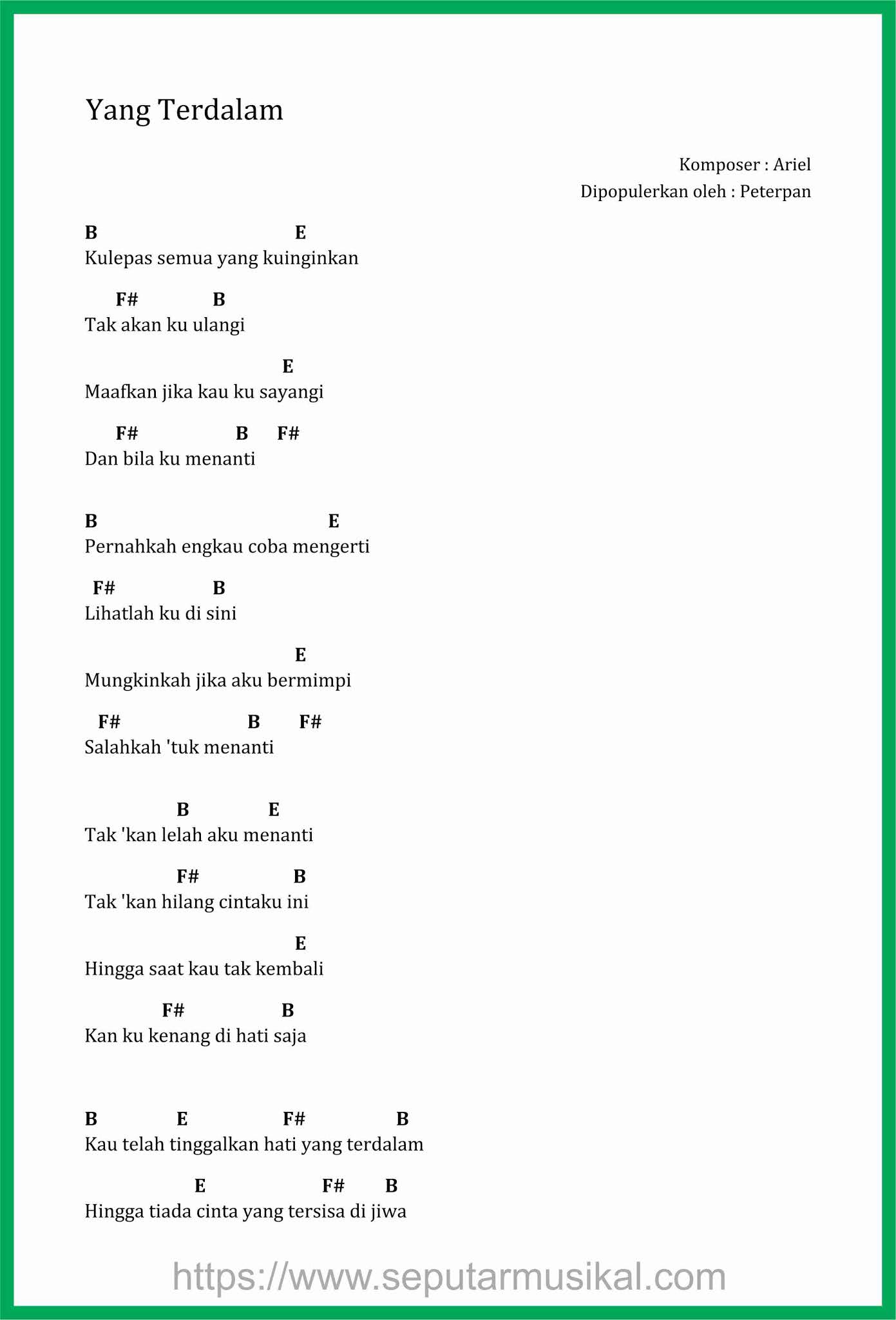 Yang Terdalam Peterpan Chord