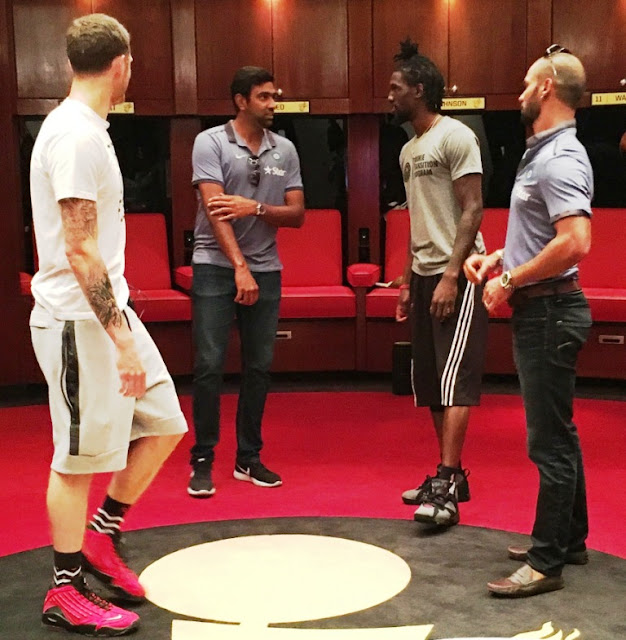 Picture 2: Ashwin and Briante Weber discussing Basket ball during the Indian players visit to Miami Heats in USA Picture 2: Ashwin and Briante Weber discussing Basket ball during the Indian players visit to Miami Heats in USA