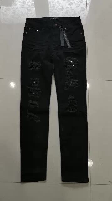[ nysocialclub ] 32​ พร้อมส่ง​ สวย​ ขายดีHiend AMIRI holes diamond patch black jeans slim pants​