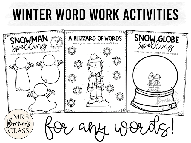 Winter themed spelling word work activities for ANY words in Kindergarten First Grade Second Grade Third Grade
