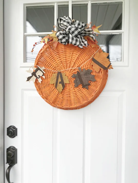 pumpkin basket on front door