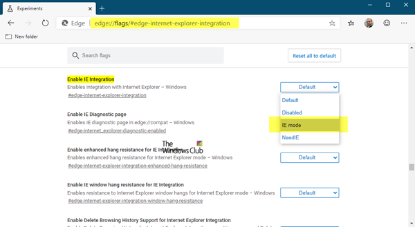 โหมด Microsoft Edge Internet Explorer