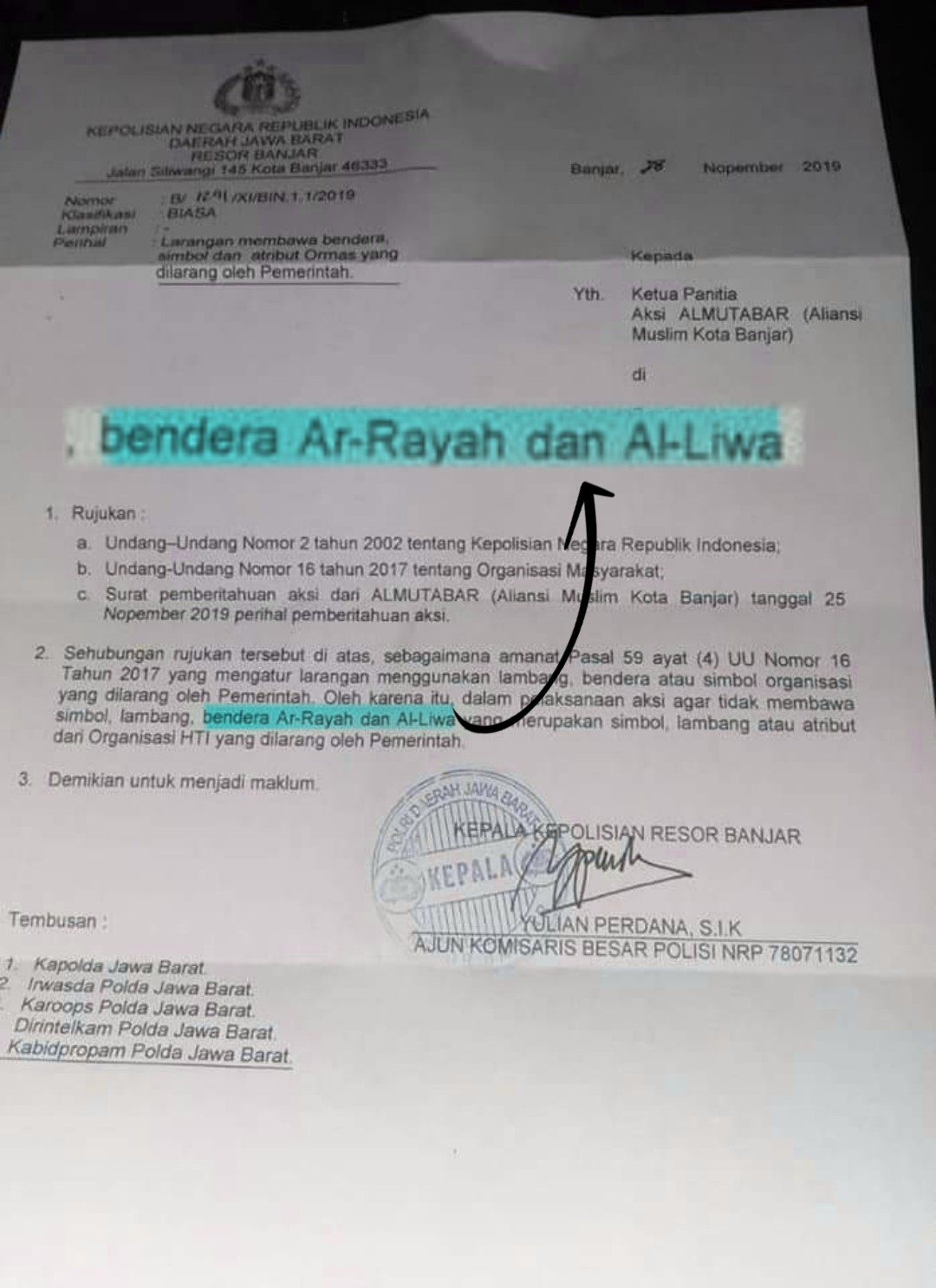 Diduga Bendera Tauhid Dipersoalkan Kepolisian Resor Banjar