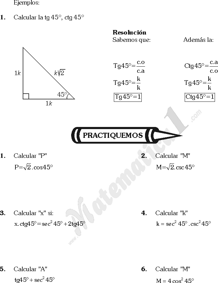 ÁNGULOS AGUDOS DE 45º EJEMPLOS DE TRIGONOMETRIA DE SEXTO GRADO DE ...