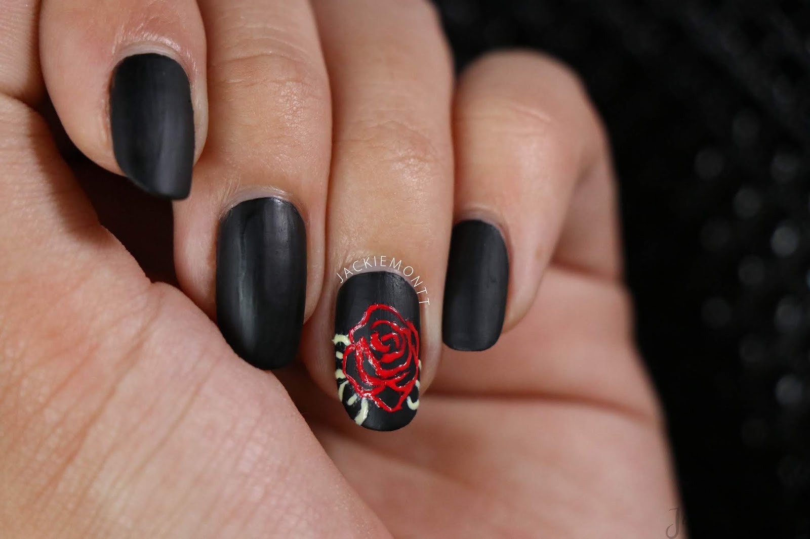 cute nail black and purple rose nail design