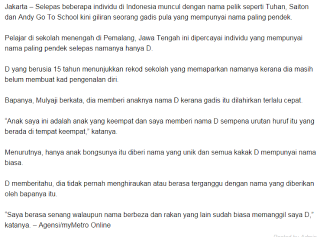 PELIK Tapi BENAR..!! Nama GADIS Ini Mungkin PALING PENDEK Di DUNIA