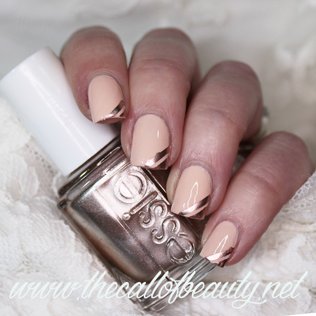  Peach and Rose Gold Tape Mani
