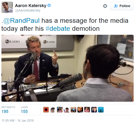 Rand Paul middle finger flip the bird to media debate demotion