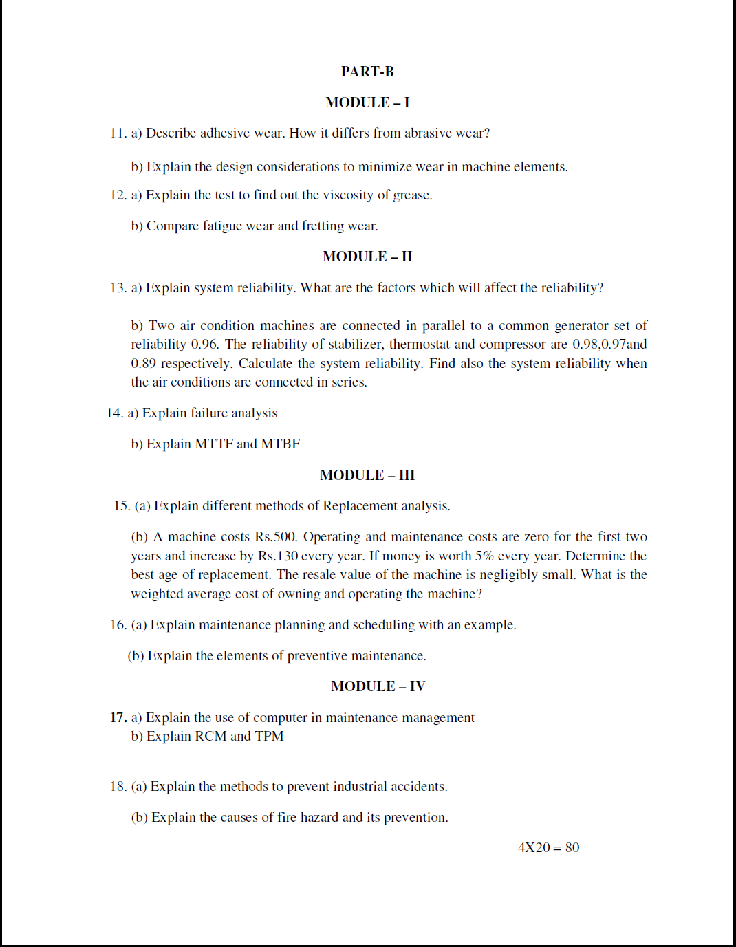 Kerala University B tech Plant Engineering And Maintenance ( MPU ) 2016