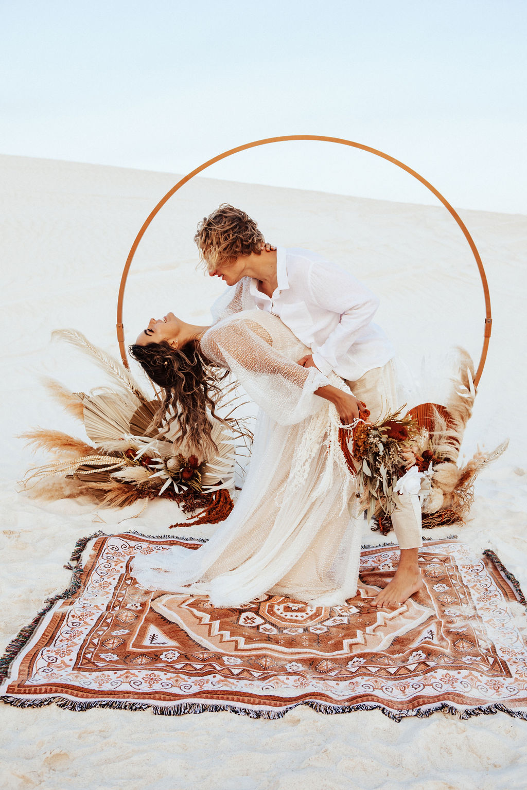 to the aisle australia | run away with me boho styled shoot perth Jypsea photography perth weddings sand dunes elopement bridal gowns hair makeup florals styled boho
