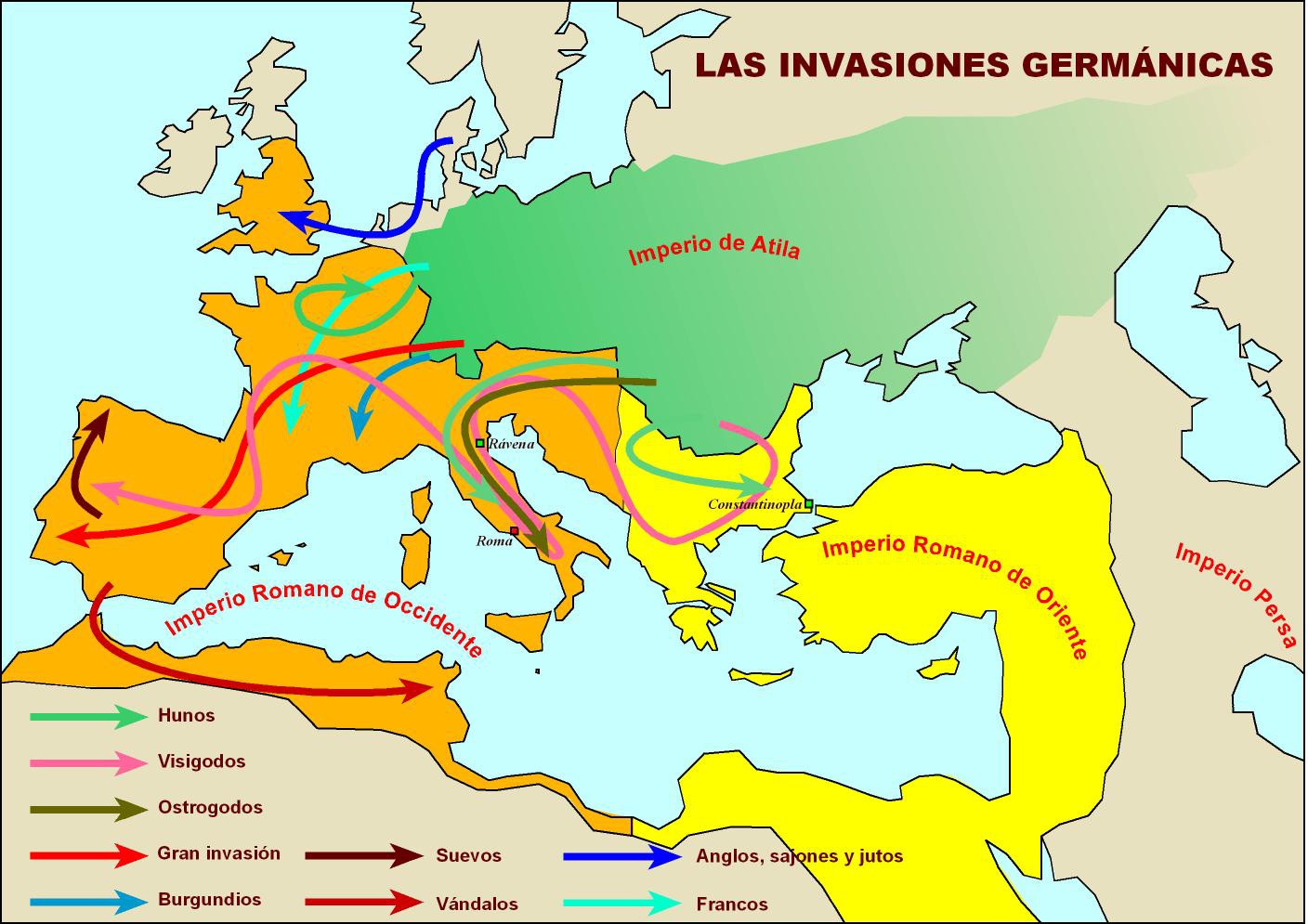 Geografía e Historia 2º ESO. Mapas. InvasionesReinos Germánicos
