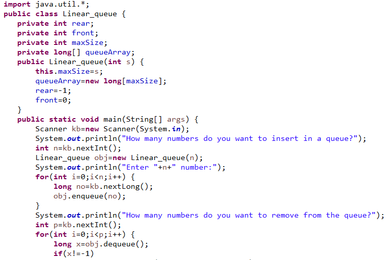Linear queue data structure