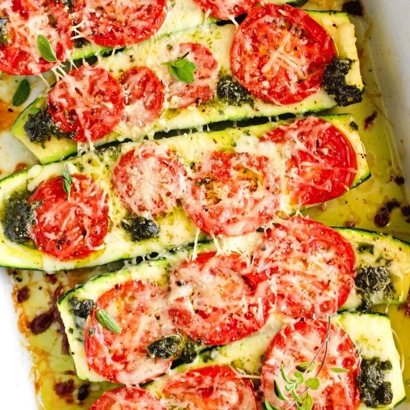 Tomato and Pesto Stuffed Zucchini Boats The Two Bite Club