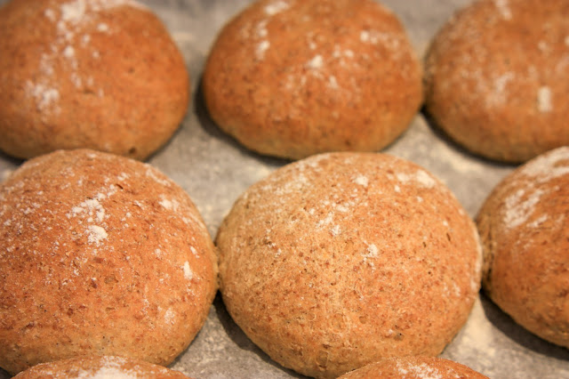 Close up of four rolls, showing a beautifully textured surface.