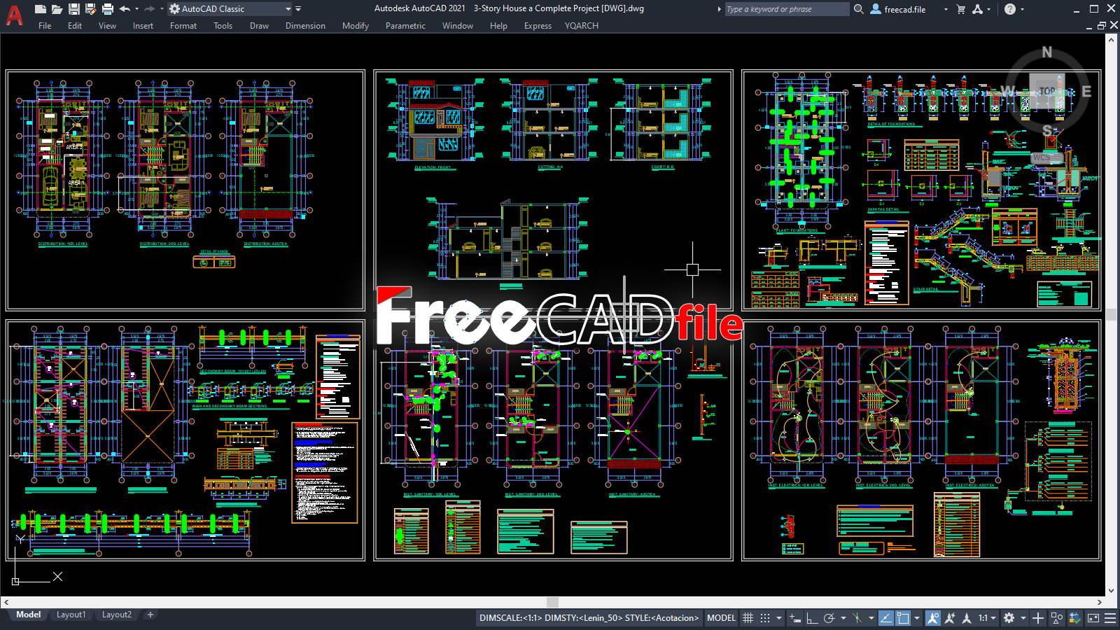 3 story house a complete project dwg 