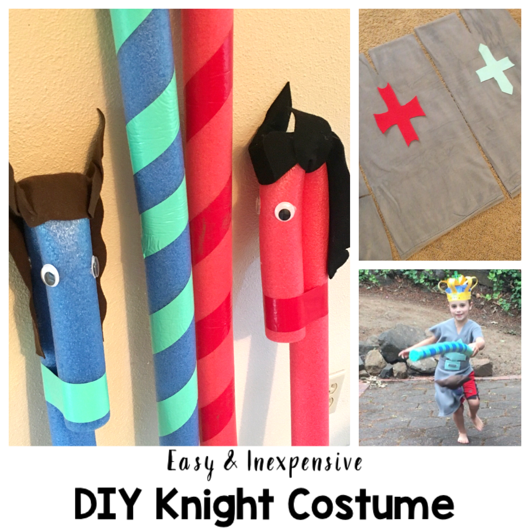 Knight Costumes w/Pool Noodle Stick Horse & Jousting Stick!