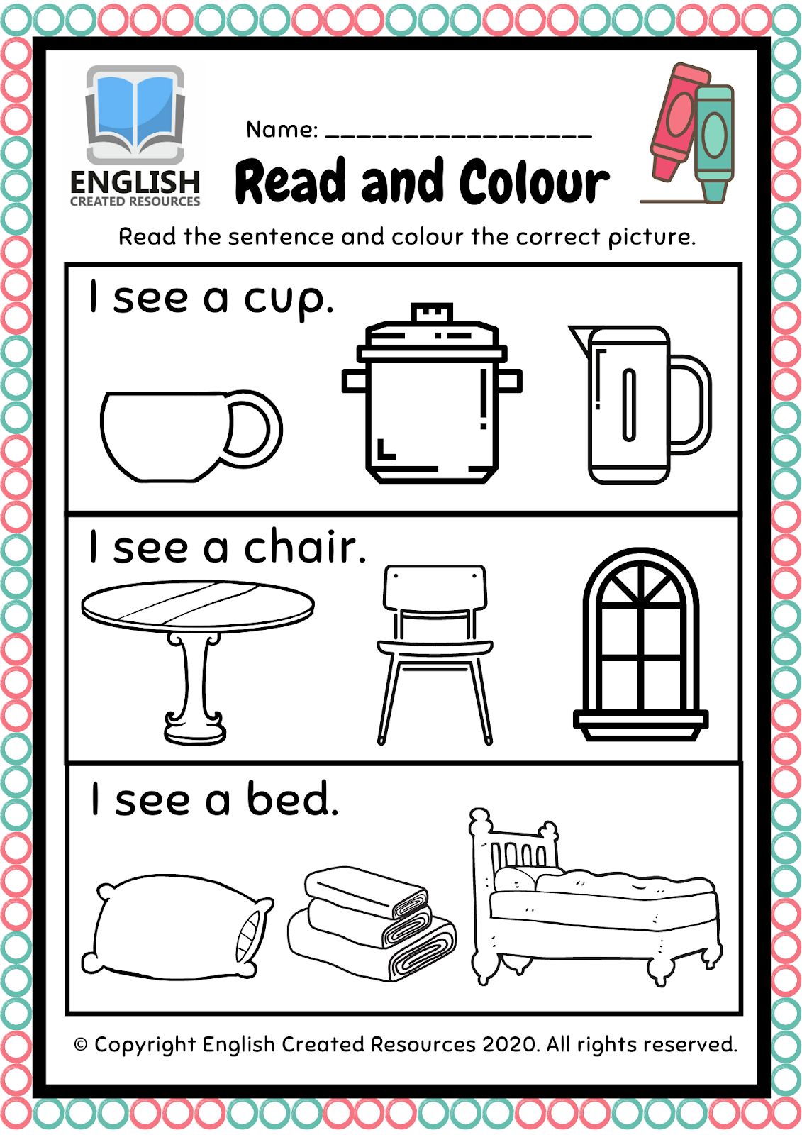 read and color worksheets