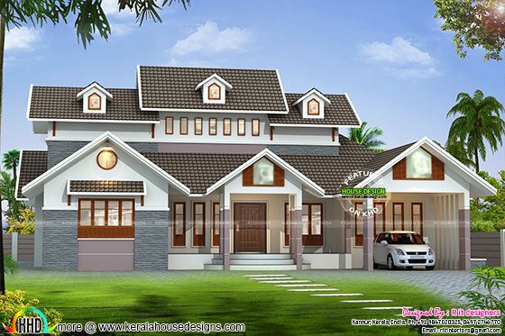 3 bedroom sloping roof home with 3D floor plan