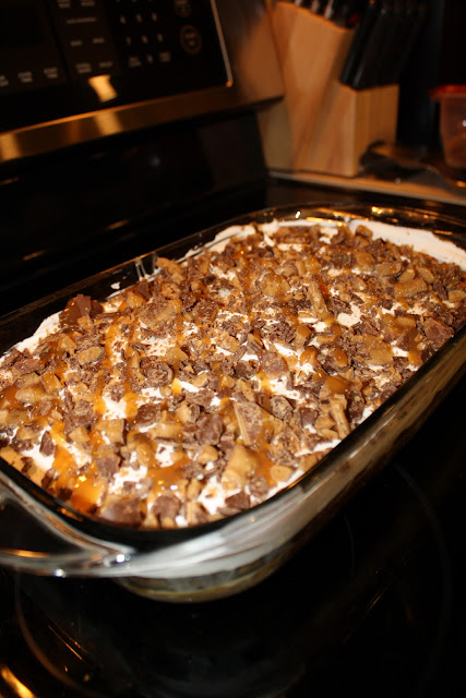 Better Than Sex Cake Recipe - chocolate cake with surprise bites of gooey caramel, topped with whipped cream, heath bits and more caramel!