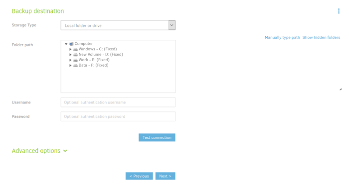 Configuración del destino de la copia de seguridad en Duplicati