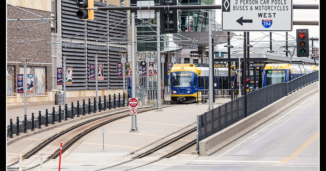 Light rail trains at Target Field station in Minneapolis, MN