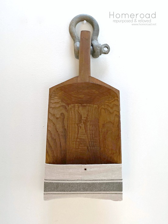 Farmhouse style wooden scoop with a pocket