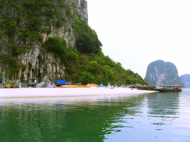 one small and splendid beach on Halong Bay