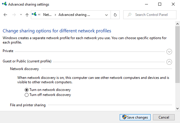 ネットワーク検出をオンにする