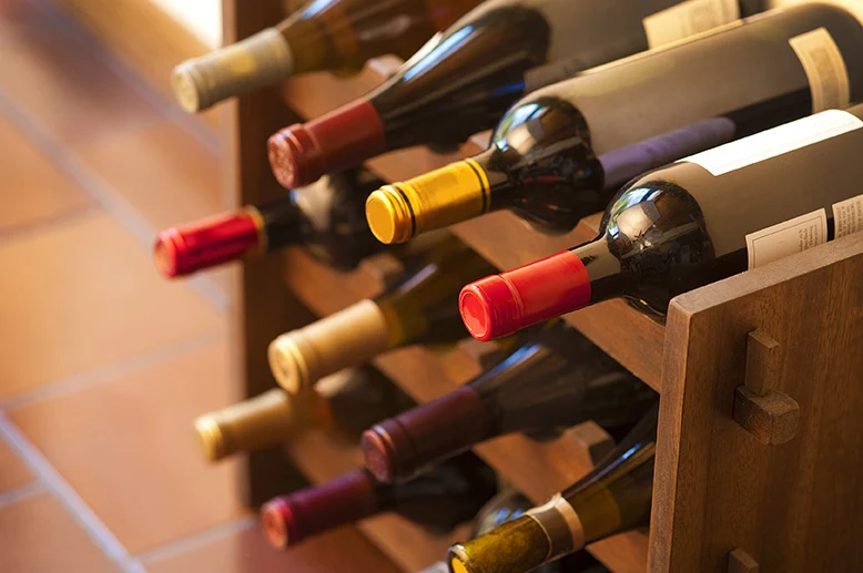bottles of wine on a wine rack