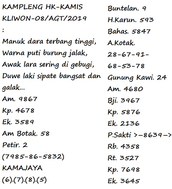 Prediksi Angka Jitu Togel Hk Hongkong Kamis 08 Agustus 2019