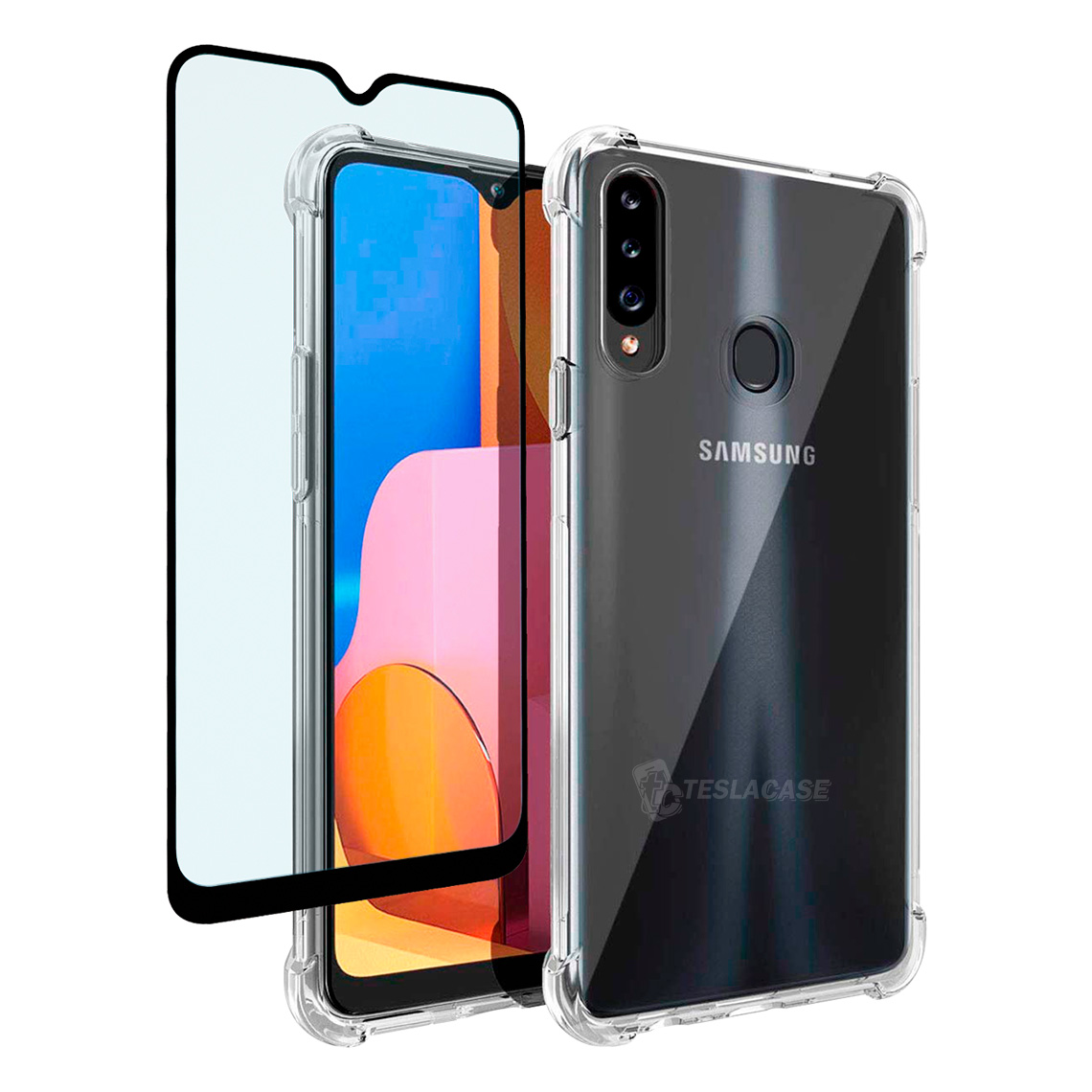 con Protector Pantalla OKZone Funda para Samsung Galaxy A20s Azul Marco de TPU Flexible con Parachoques Absorci/ón de Golpes ,Funda con Tapa Trasera de Cristal Templado Dureza 9H