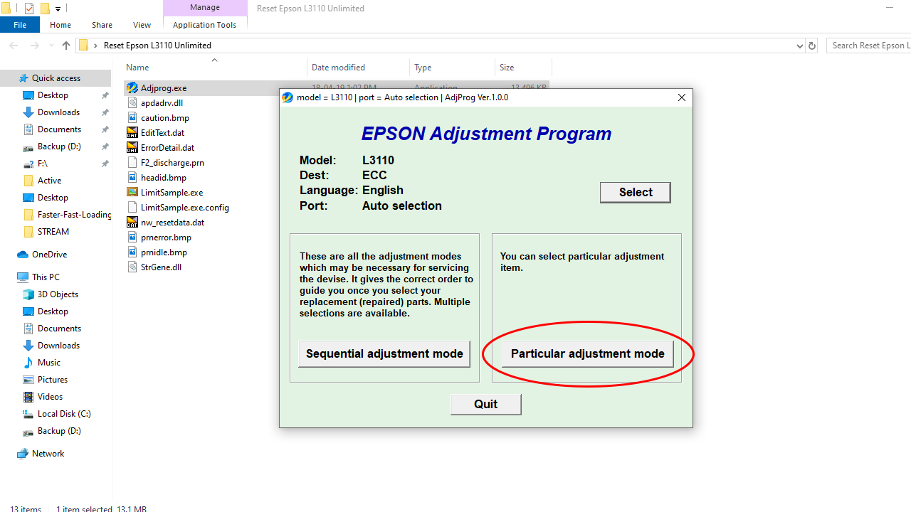 reset epson l3110 adjustment program