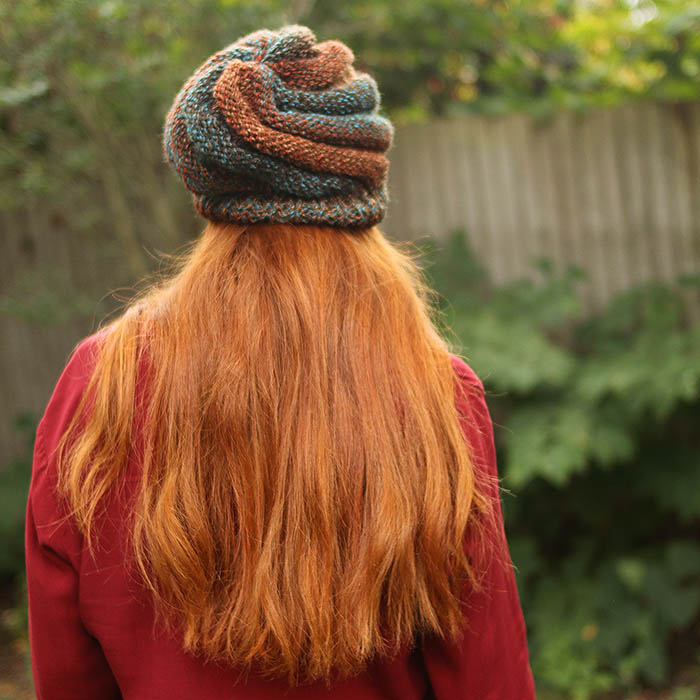 Flat Knit Swirl Hat Free Knitting Pattern - Gina Michele