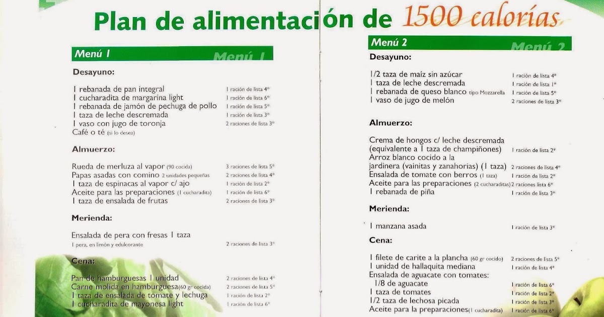 Recetas Para Dieta De 1500 Calorias