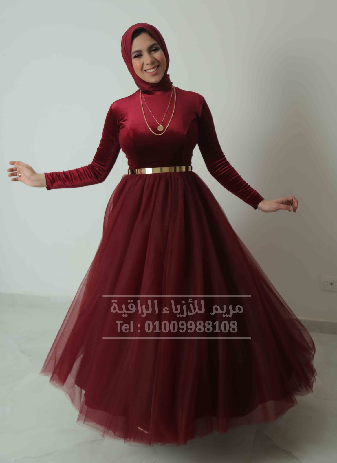 فستان سواريه وسهره للمحجبات باللون النبيتى من اتيليه مريم للأزياء الراقية Hijab Soiree Dresses - muslim Dresses