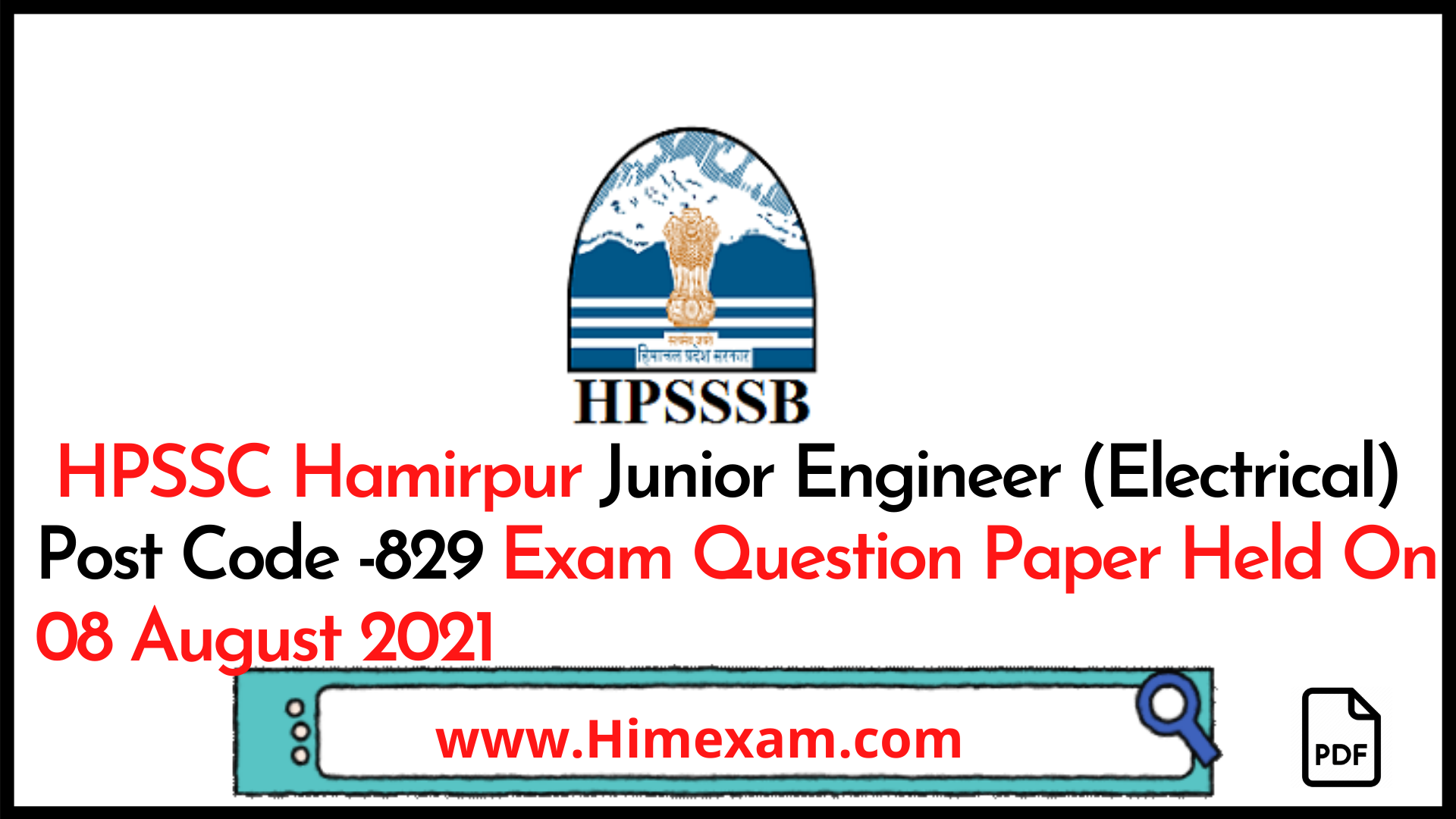HPSSC Hamirpur Junior Engineer (Electrical) Post Code -829 Exam Question Paper Held On 08 August 2021 HPSSC Hamirpur Junior Engineer (Electrical) Post Code -829 Exam Question Paper Held On 08 August 2021