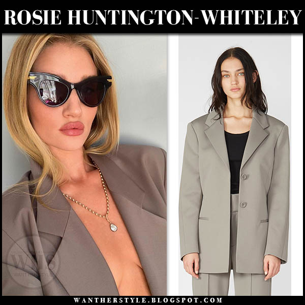 Rosie Huntington-Whiteley in grey blazer and black cat-eye