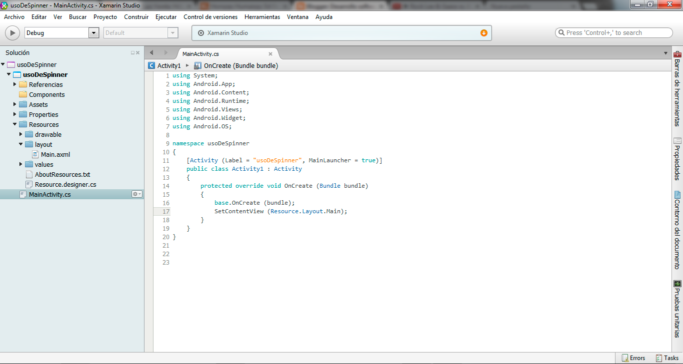 Uso de spinner Xamarin.Android