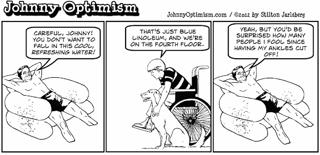 Johnnyoptimism, johnny optimism, medical humor, sick jokes, stilton jarlsberg, wheelchair, doctor jokes, amputee, amputation