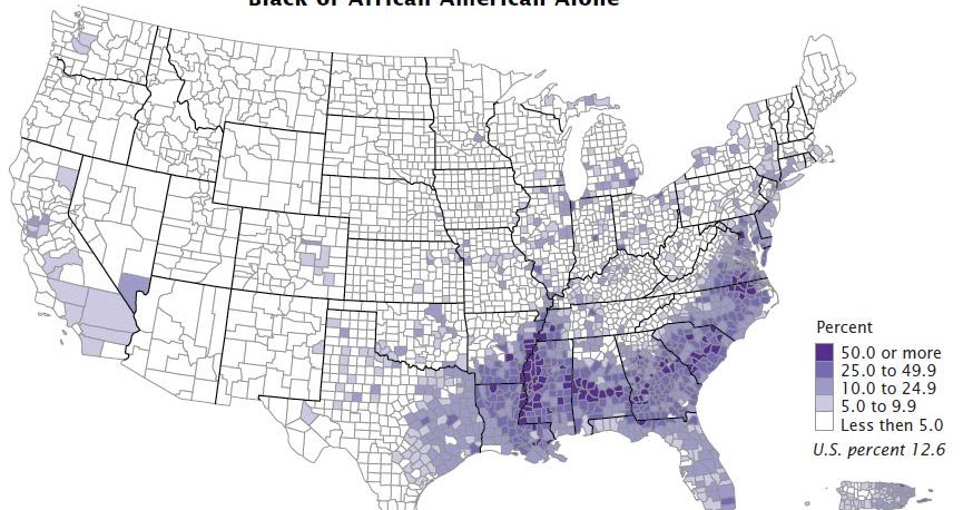 Landkartenblog: USA - Die schwarze Bevölkerung lebt vor allen in den