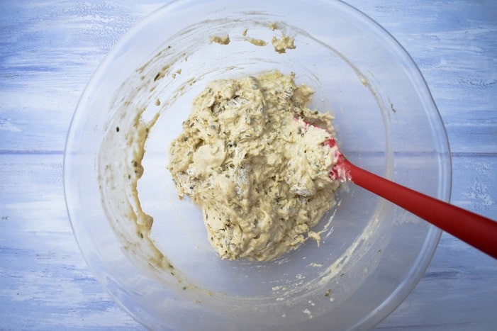 mixing beer bread in a bowl