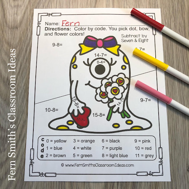 Click Here to Download This St. Valentine's Day Color By Number Love Monsters Addition, Subtraction, Multiplication, and Division Four Pack Bundle Resource to Use with Your Students Today!