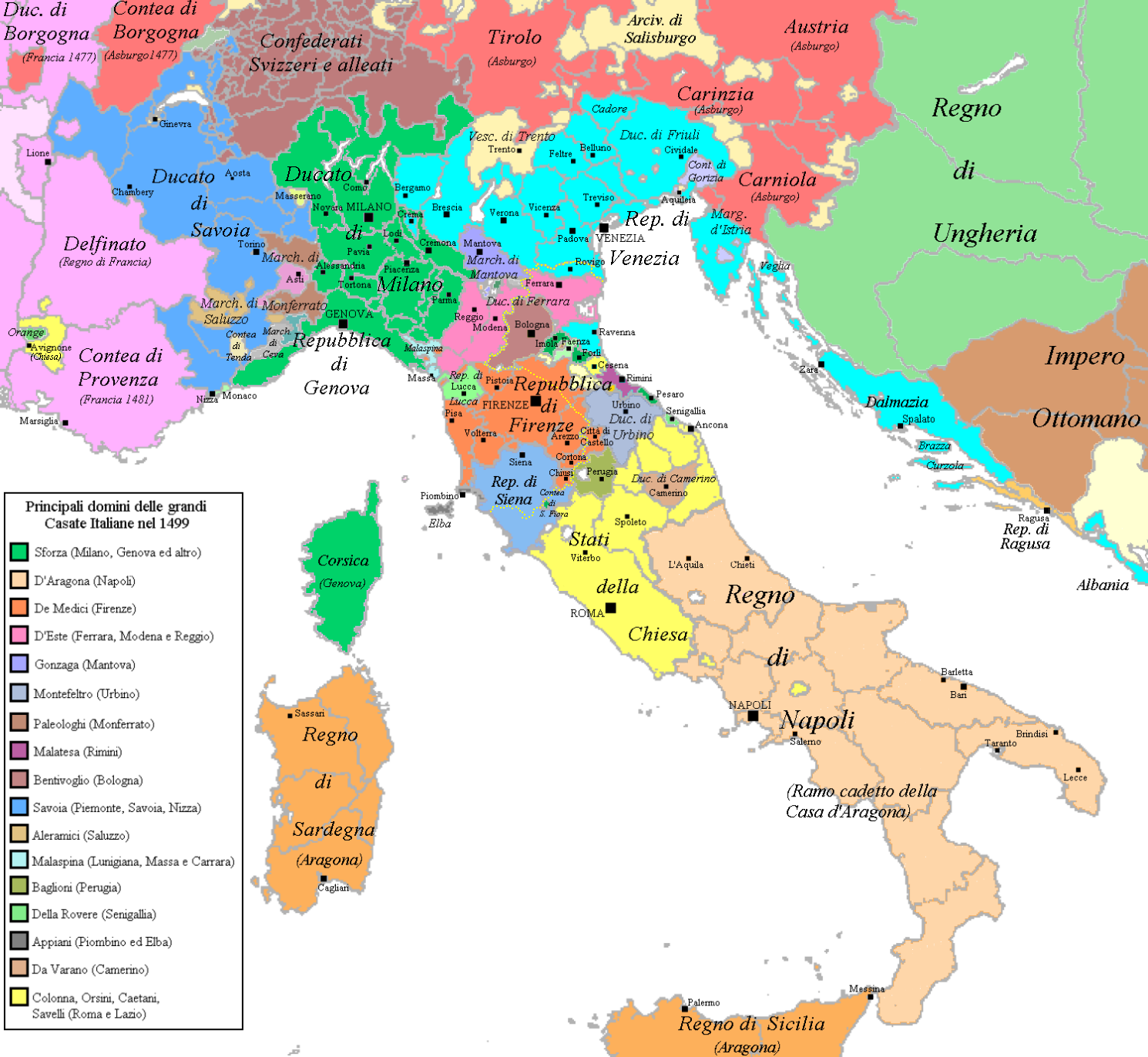 grandi casate italiane nel 1499