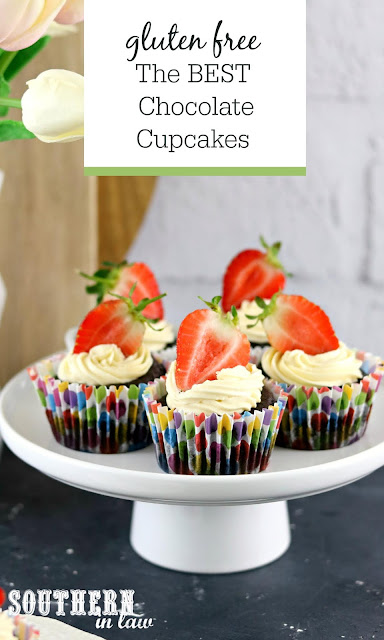 The Best Gluten Free Chocolate Cupcakes Recipe - Easy moist chocolate cupcakes with boiling water, cupcakes without butter, gluten free vanilla buttercream frosting recipe