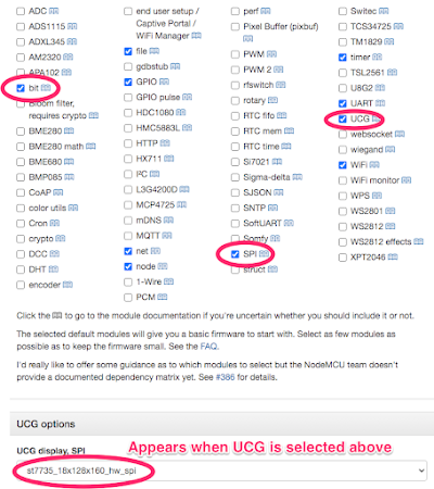 NodeMCU custom build  options.