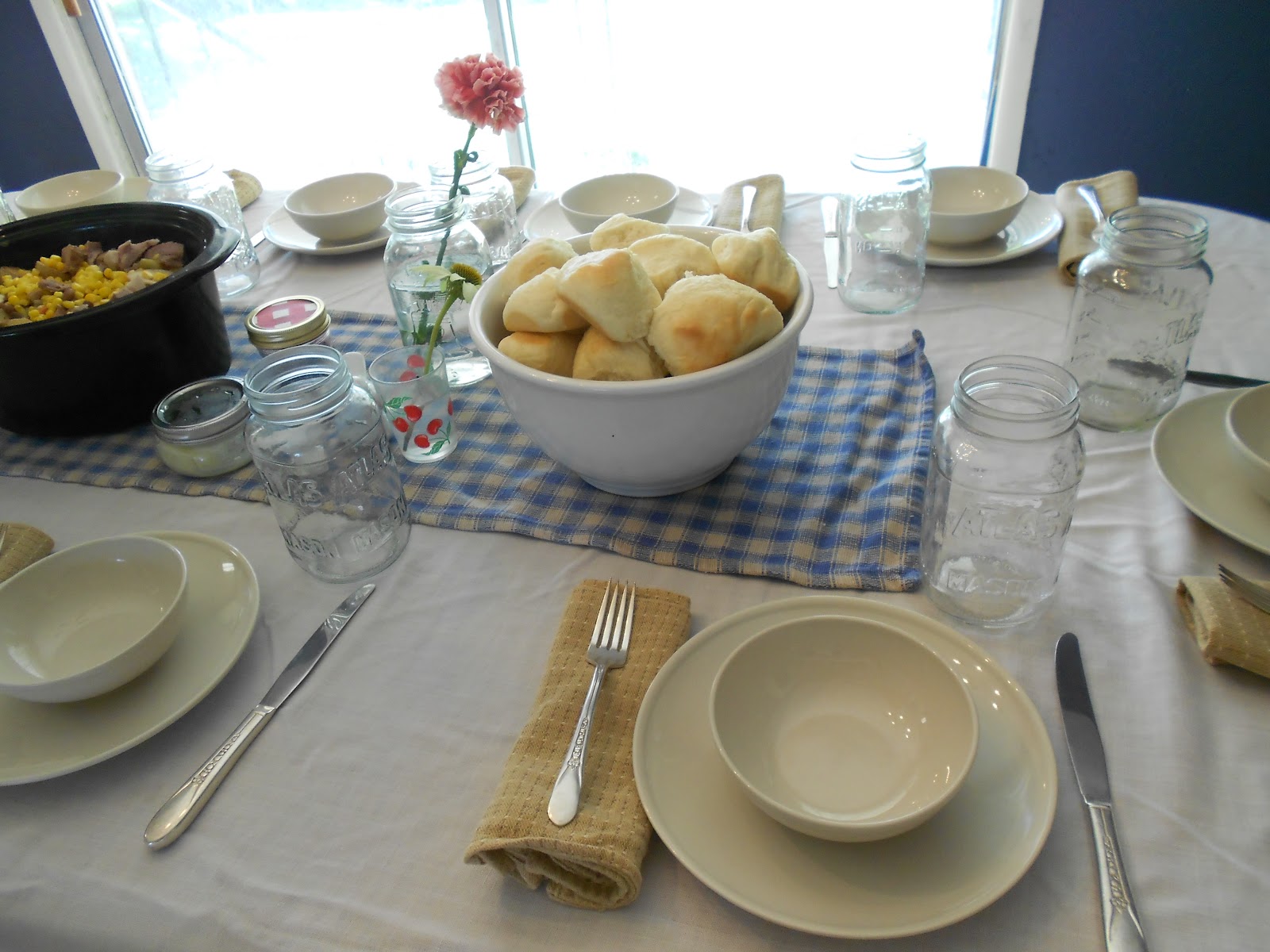 The American Homemaker Old Fashioned Family Dinner Tablescape w/Roll